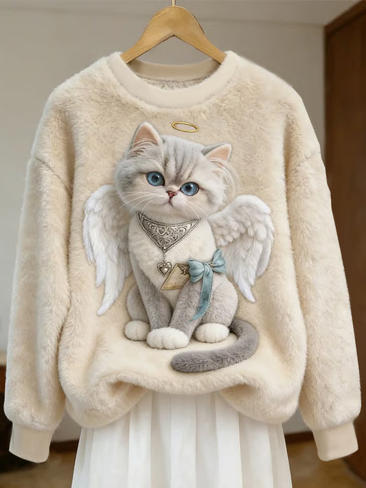 Arte animal bonito imprimir camisola de flanela casual feminino