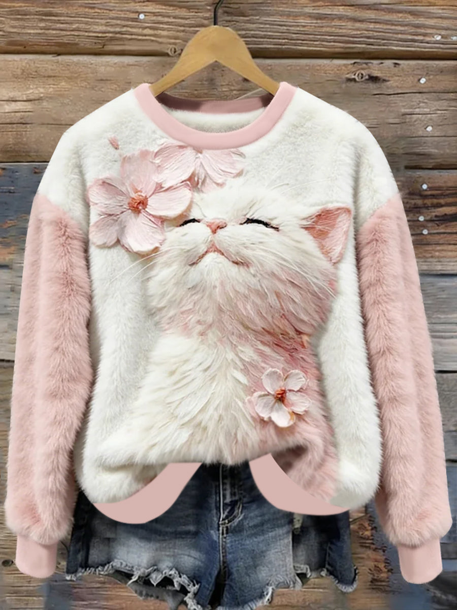 Arte animal bonito imprimir camisola de flanela casual feminino