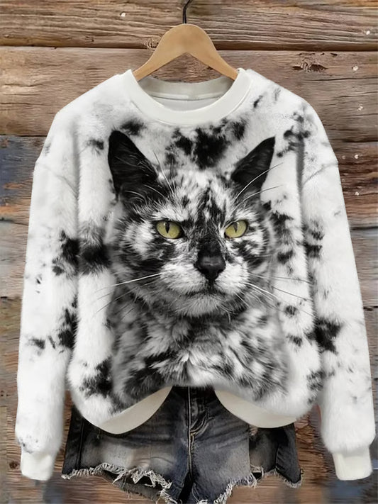 Arte animal bonito imprimir camisola de flanela casual feminino