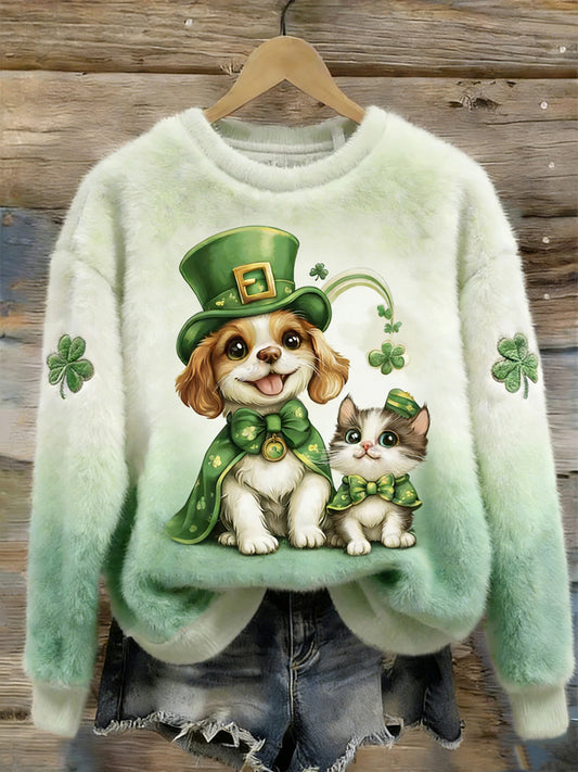 Women's St.patrick's Day Lucky Animals Flanela Hoodie