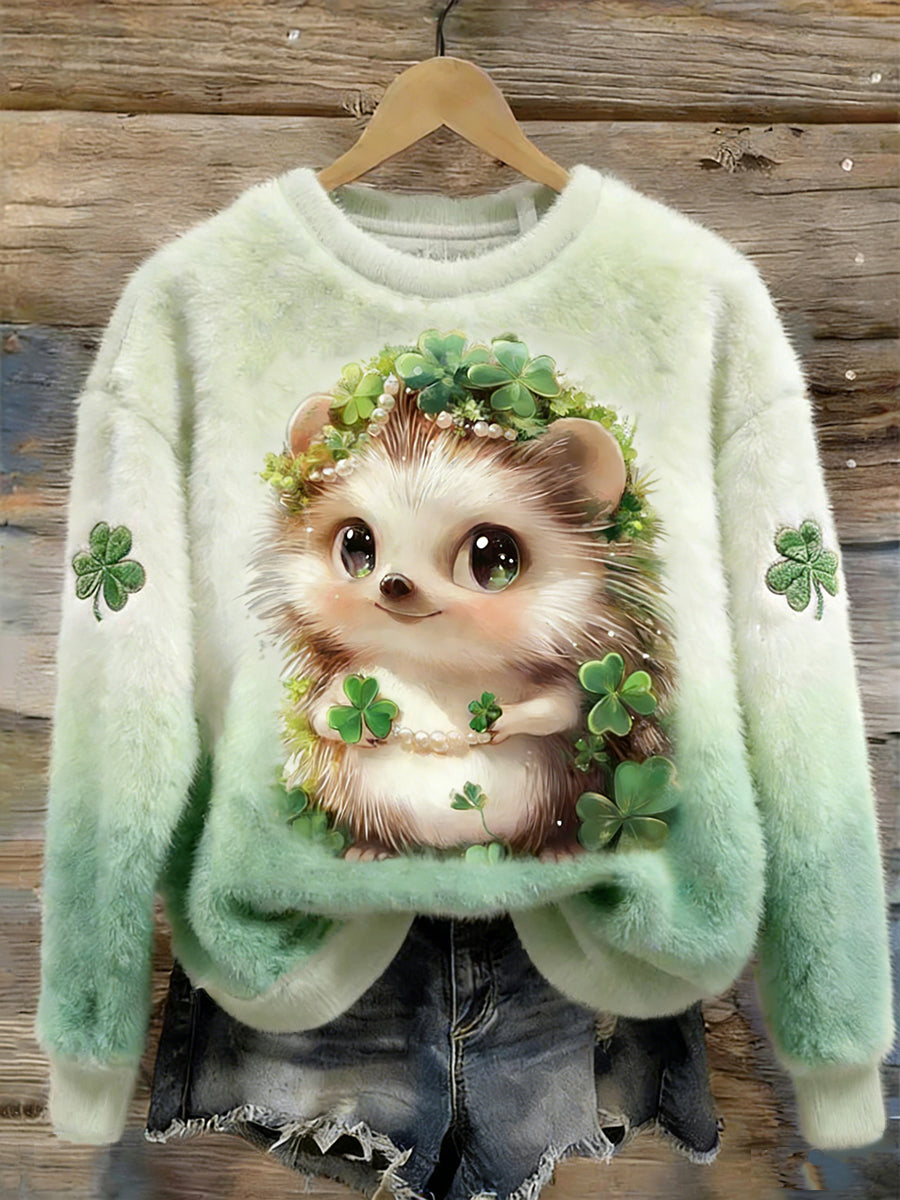 Women's St.patrick's Day Lucky Animals Flanela Hoodie