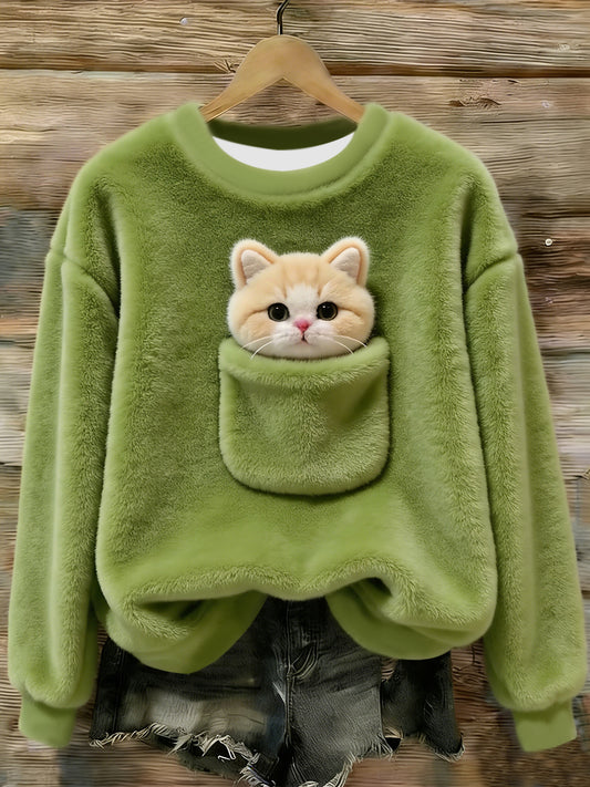 Arte animal bonito imprimir camisola de flanela casual feminino