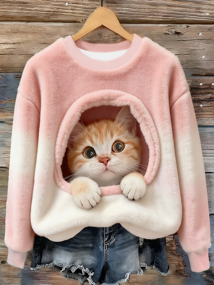 Arte animal bonito imprimir camisola de flanela casual feminino