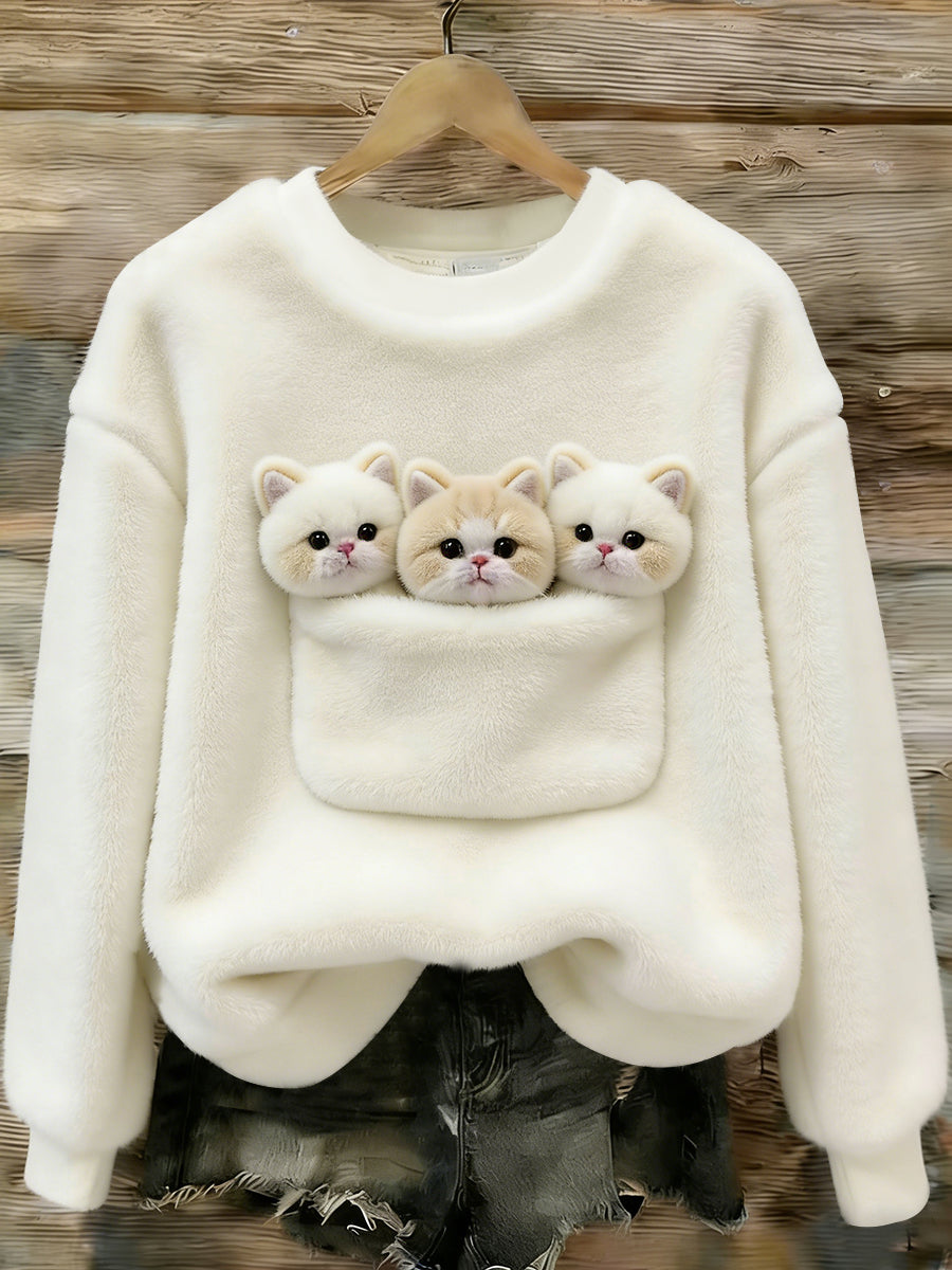 Arte animal bonito imprimir camisola de flanela casual feminino