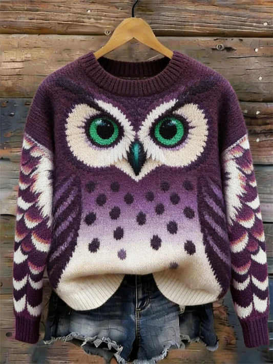Women's Owl Art Print Casual Top