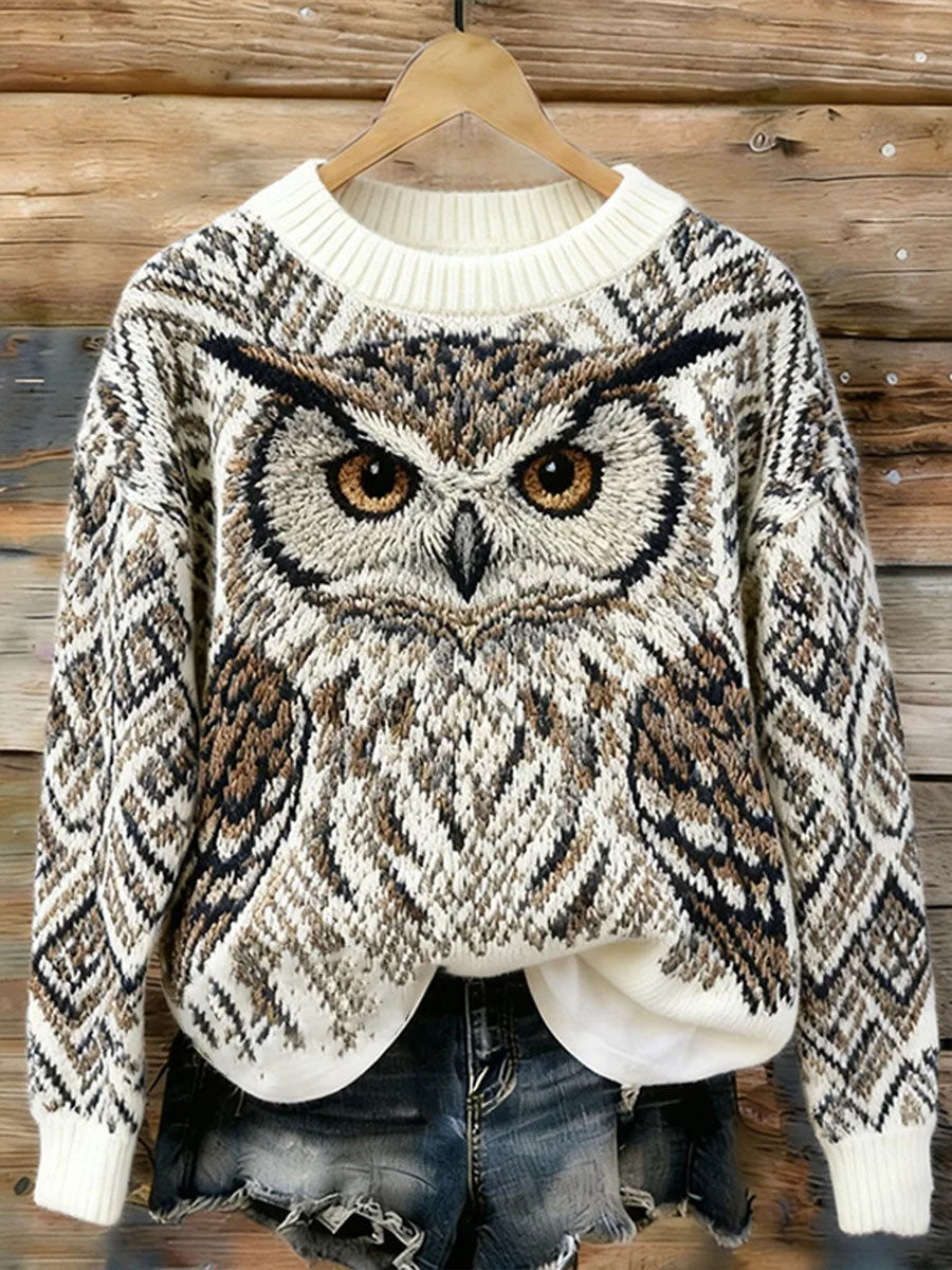 Women's Owl Art Print Casual Top