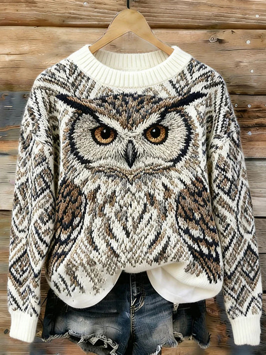 Women's Owl Art Print Casual Top