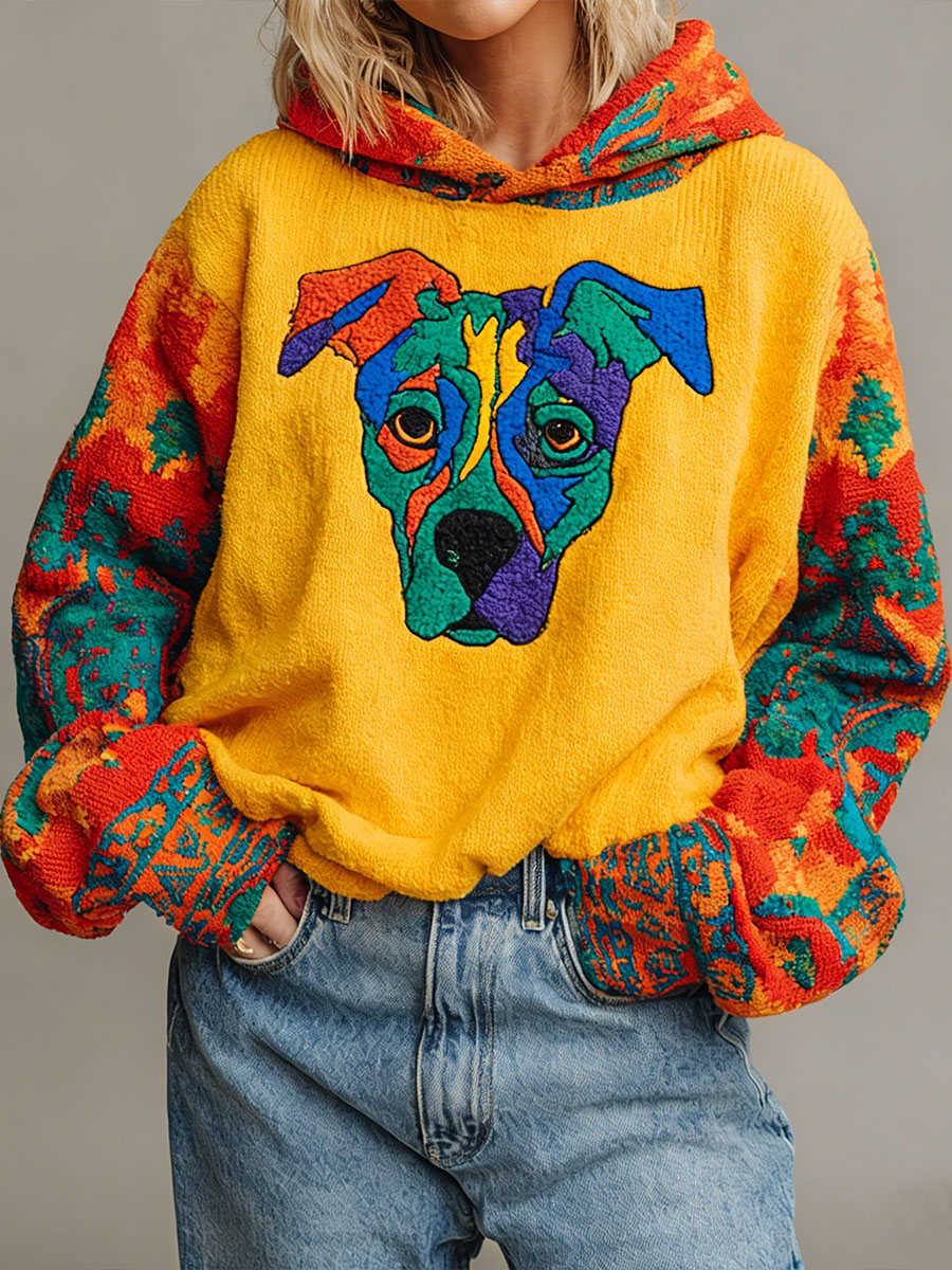 Arte de cão feminino Hoodies coloridos