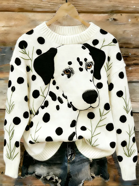 Camisola bonito do cão arte tripulação pescoço das mulheres