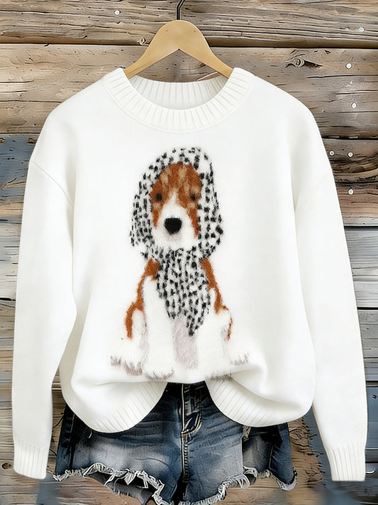 Camisola bonito do cão arte tripulação pescoço das mulheres