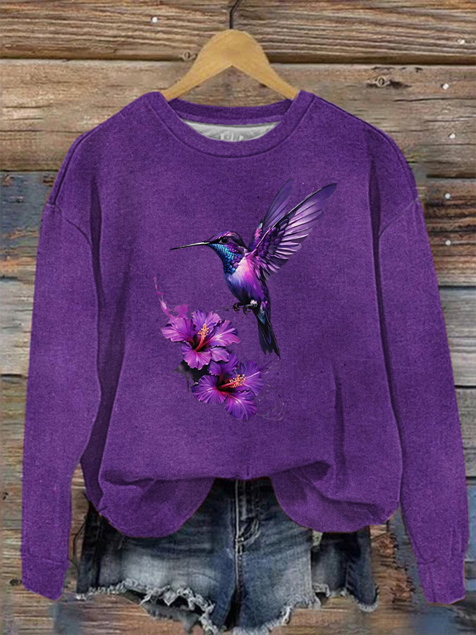 Camisola de impressão artística roxa feminina