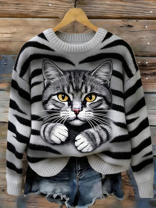 Tops de impressão de gato feminino