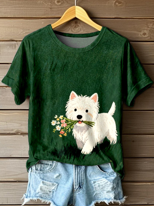 T-shirt impressão artística linda West Highland White Terrier das mulheres