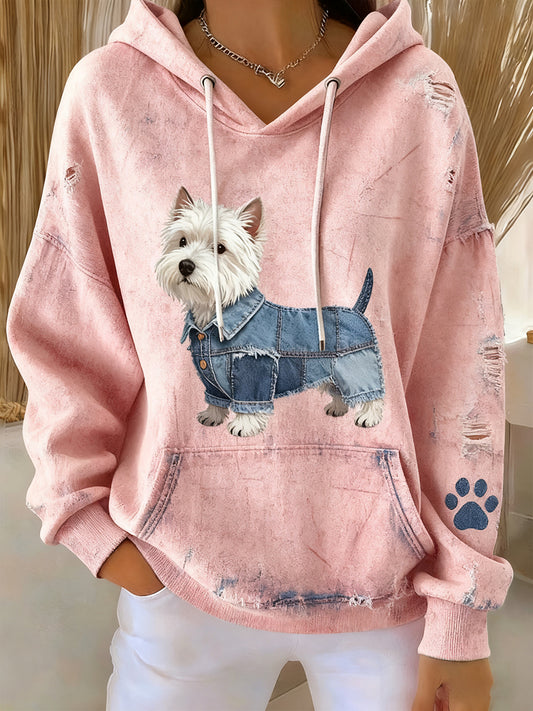 Moletom com capuz retro arte animal feminino impressão Casual
