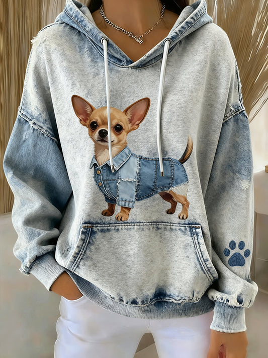 Moletom com capuz retro arte animal feminino impressão Casual