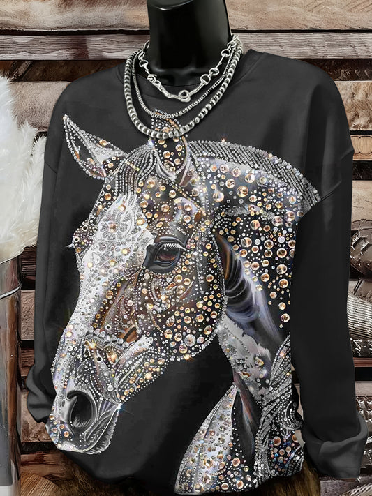 Camisola da impressão arte do cavalo das mulheres