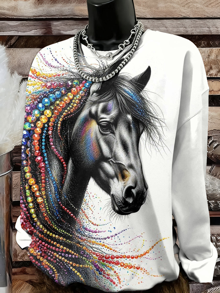 Camisola da impressão arte do cavalo das mulheres