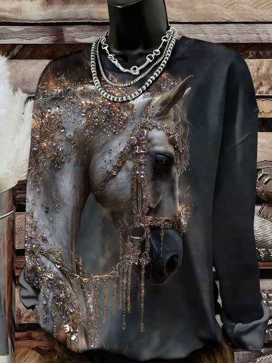 Camisola da impressão arte do cavalo das mulheres