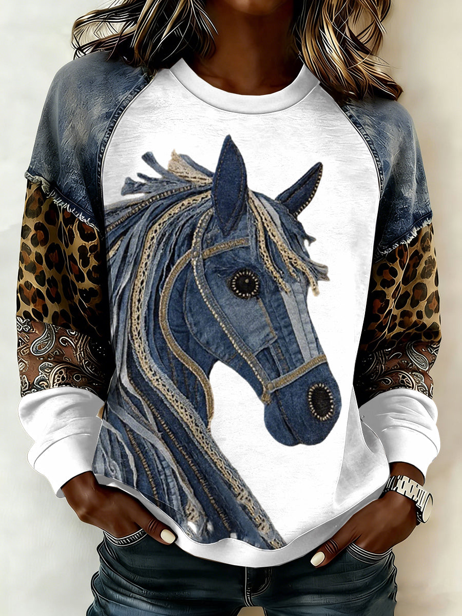 Camisola feminina de manga raglan Horse Art