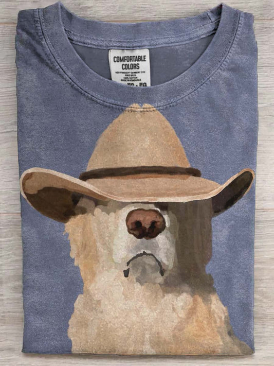 Cool Cowboy Dog Imprimir Casual Camiseta de manga curta
