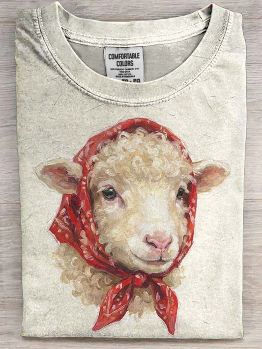 Cordeiro bonito impressão Casual manga curta camiseta