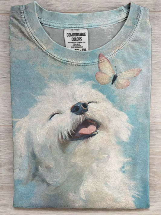 Cachorro sorridente Imprimir Casual Camiseta de manga curta
