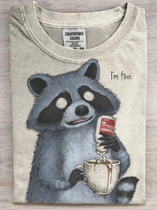 Crazy Raccoon Imprimir Camiseta Casual de Manga Curta