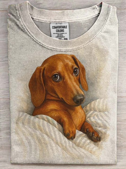 Dachshund bonito impressão Casual manga curta camiseta