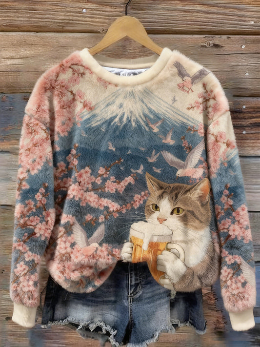 Camisola Casual de impressão gato feminino