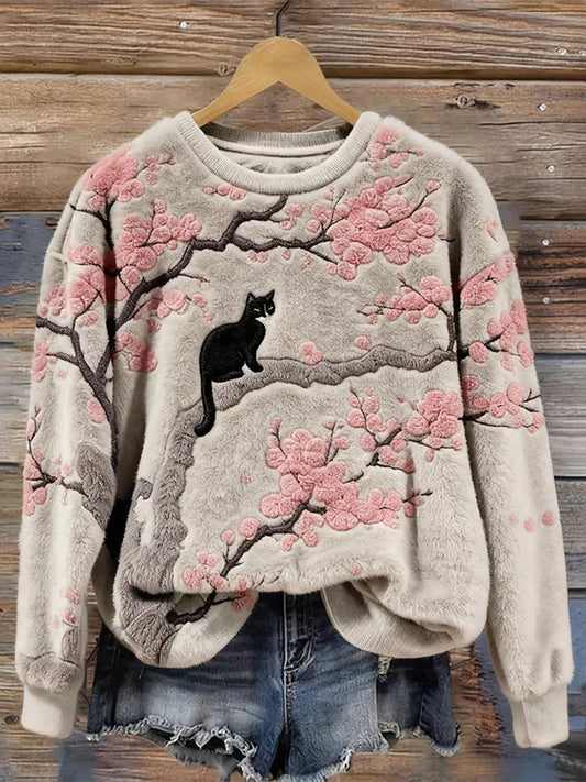 Camisola Casual de impressão gato feminino