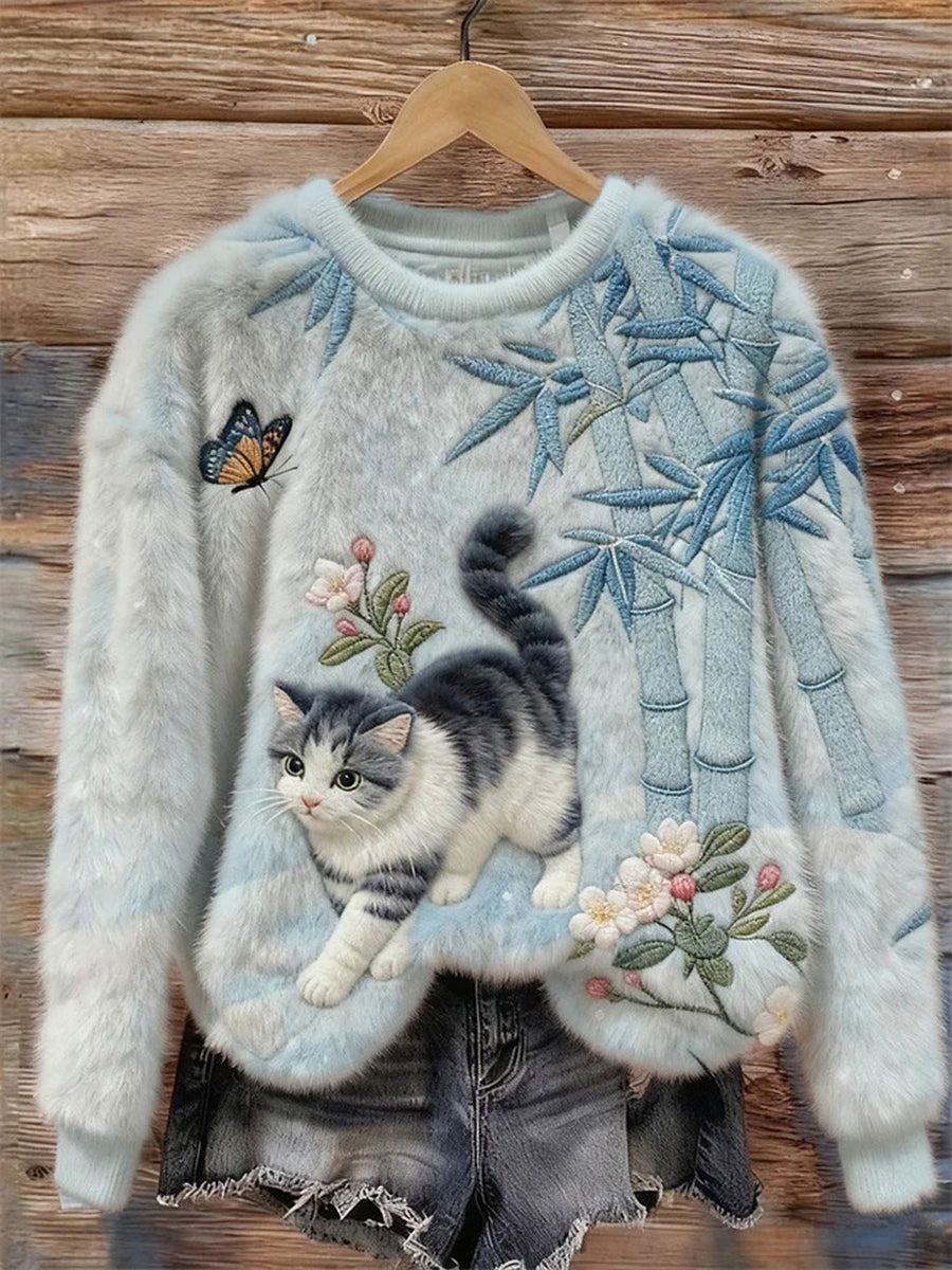 Camisola Casual de impressão gato feminino