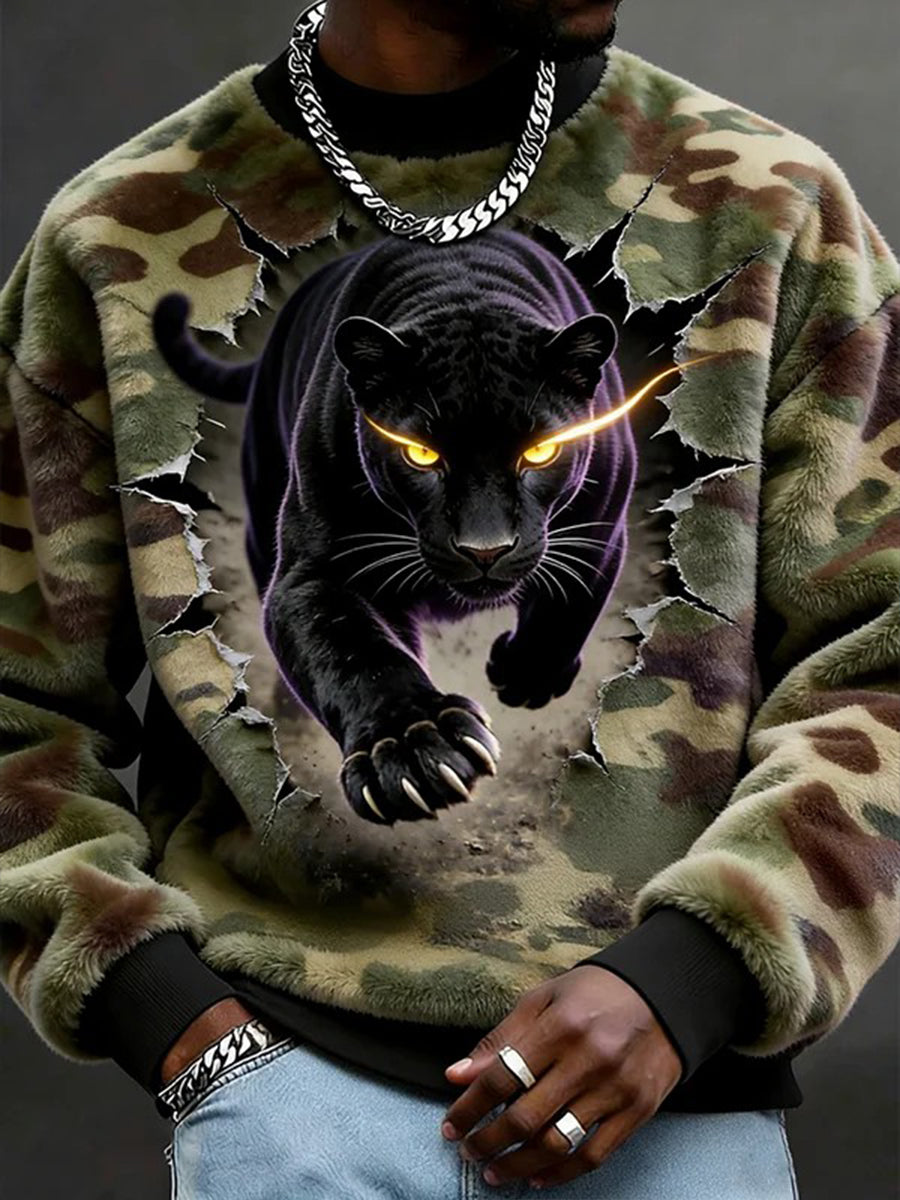 Animais dos homens Arte Flanela Camisola Casual