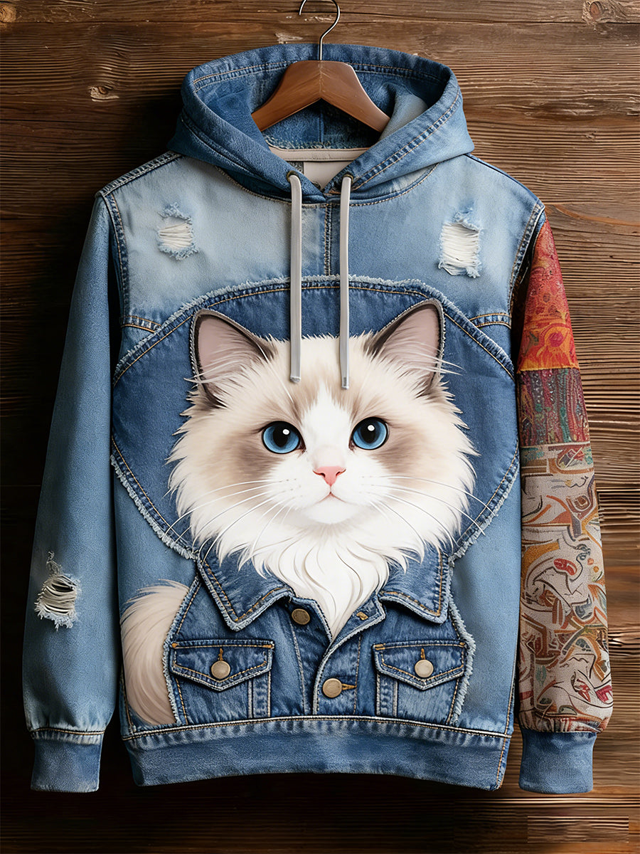 Unisex Retro Animal Art Imprimir Camisola Casual confortável