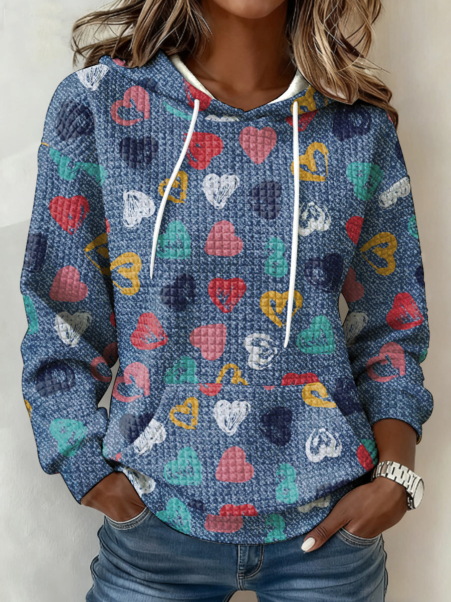 Corações coloridos das mulheres imprimir Casual camisola Top