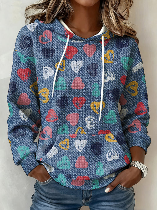 Corações coloridos das mulheres imprimir Casual camisola Top