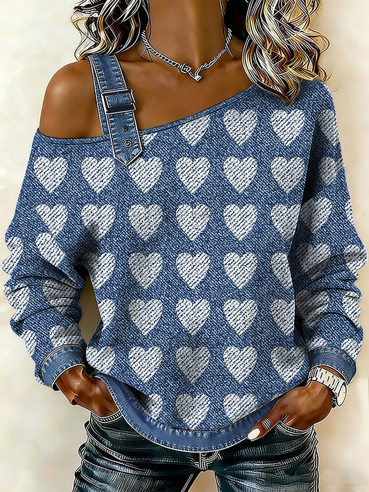 Corações coloridos das mulheres imprimir Casual camisola Top