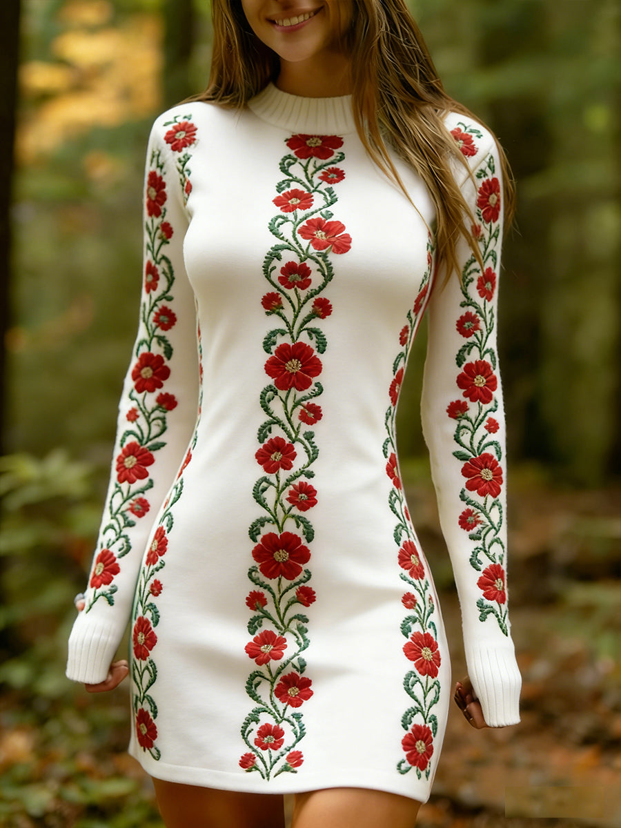 Estilo étnico Vintage impressão Floral feminino de malha vestido confortável e elegante