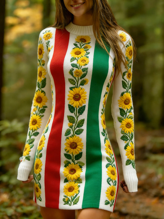 Estilo étnico Vintage impressão Floral feminino de malha vestido confortável e elegante