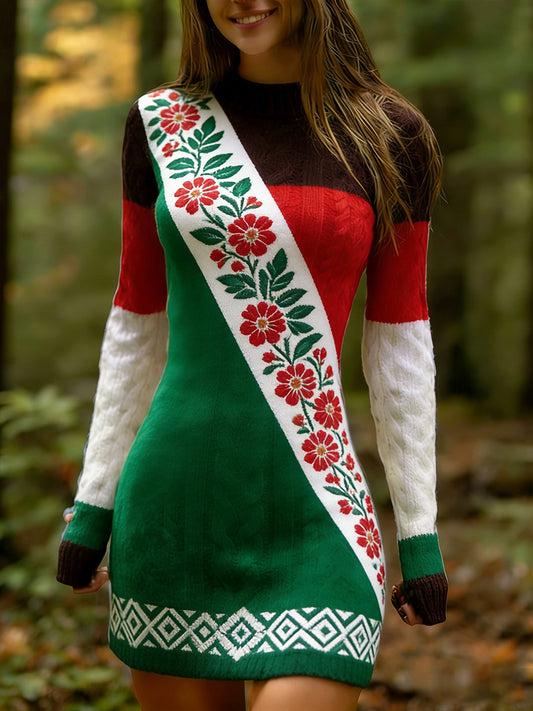 Estilo étnico Vintage impressão Floral feminino de malha vestido confortável e elegante