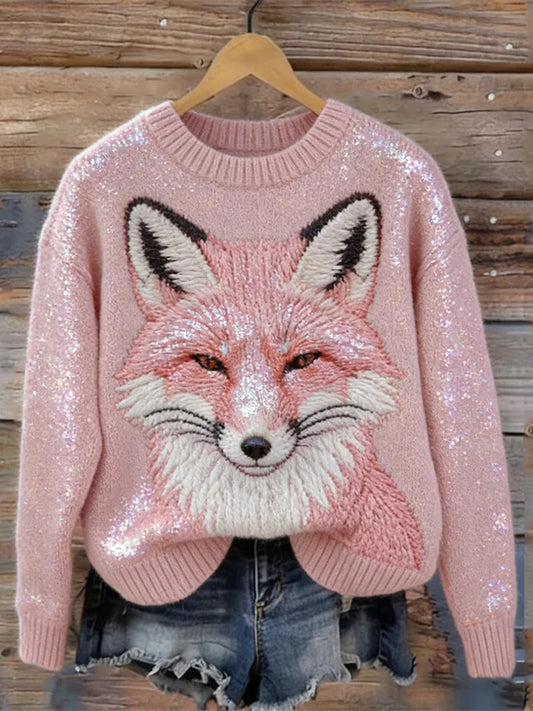 Camisola de pescoço bonito rosa raposa gola feminino