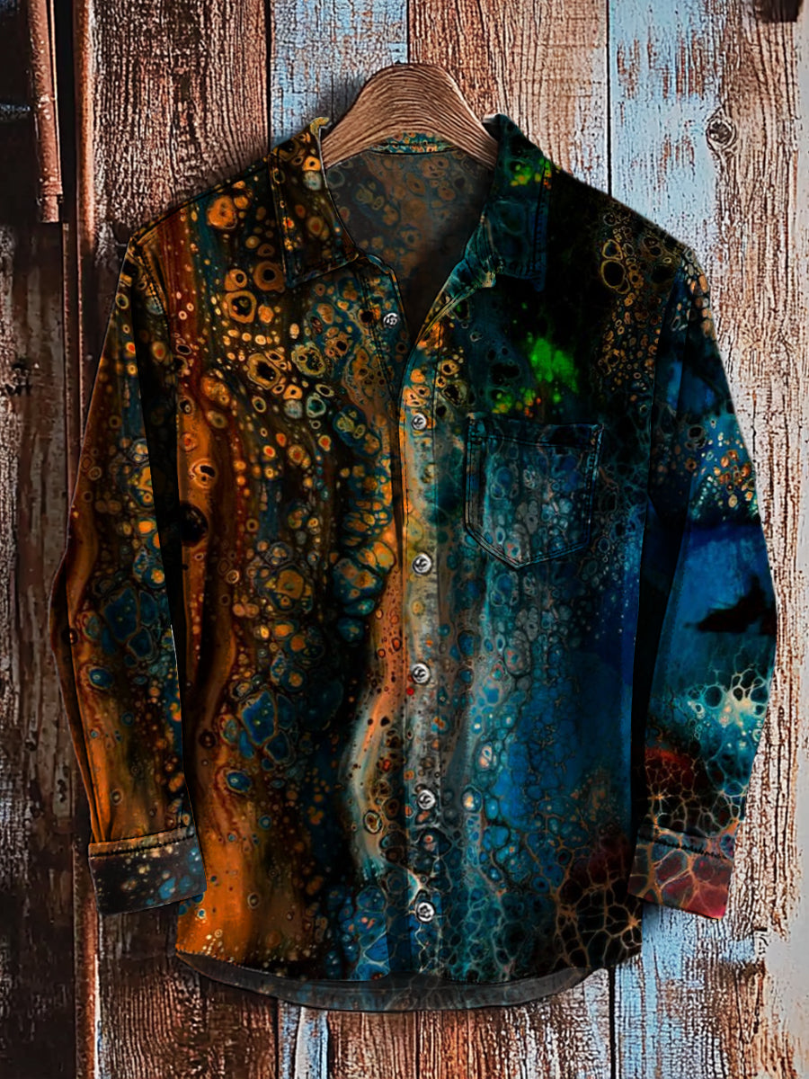 Retro abstrato gradiente arte impressão Casual manga longa camisa