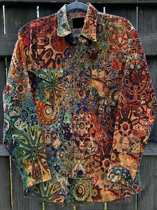 Arte Retro Abstrata Graffiti Arte Impressão Manga Longa Casual Camisa