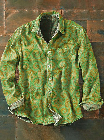 Camisa de manga longa Casual impressão ocidental Vintage masculina