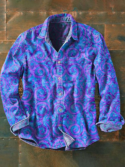 Camisa de manga longa Casual impressão ocidental Vintage masculina