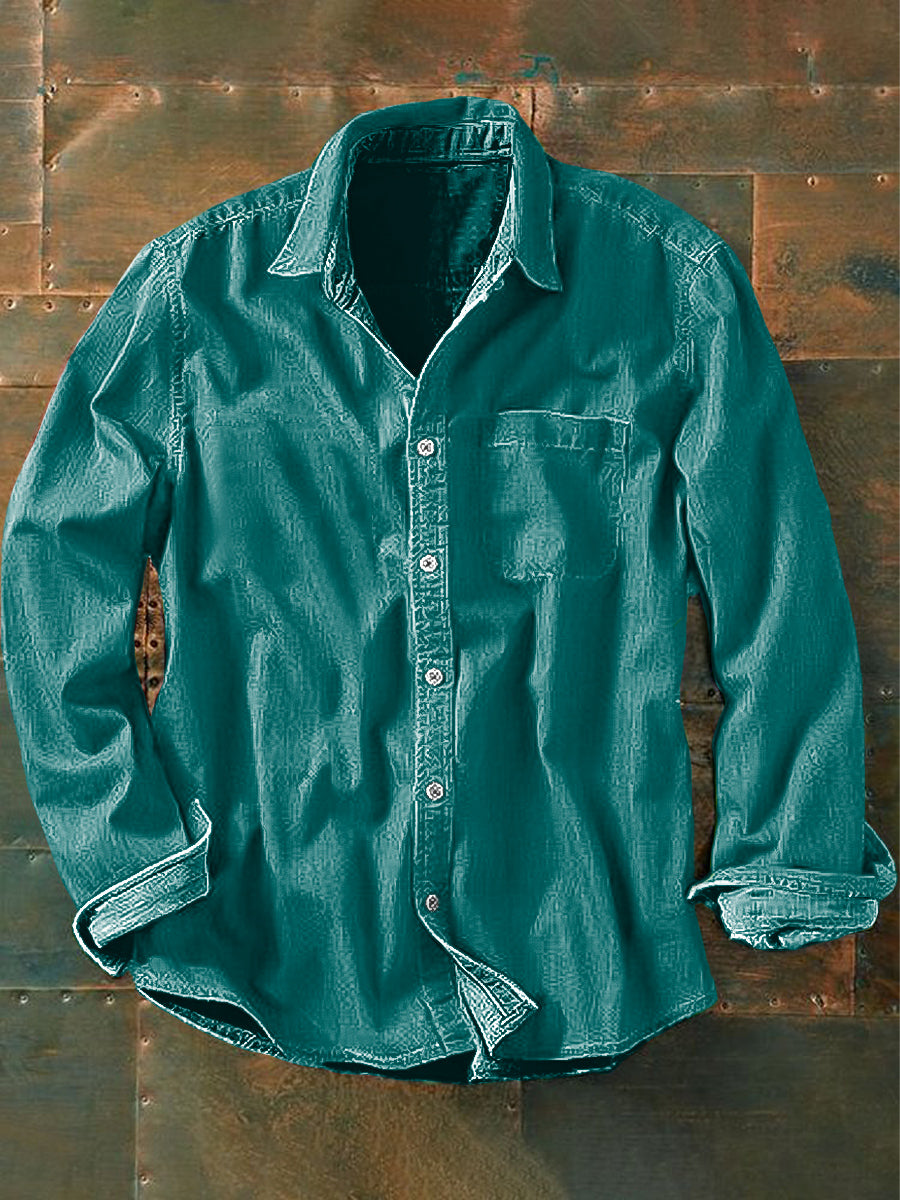 Unisex masculino Vintage algodão verde linho impressão abstrata Casual manga longa camisa