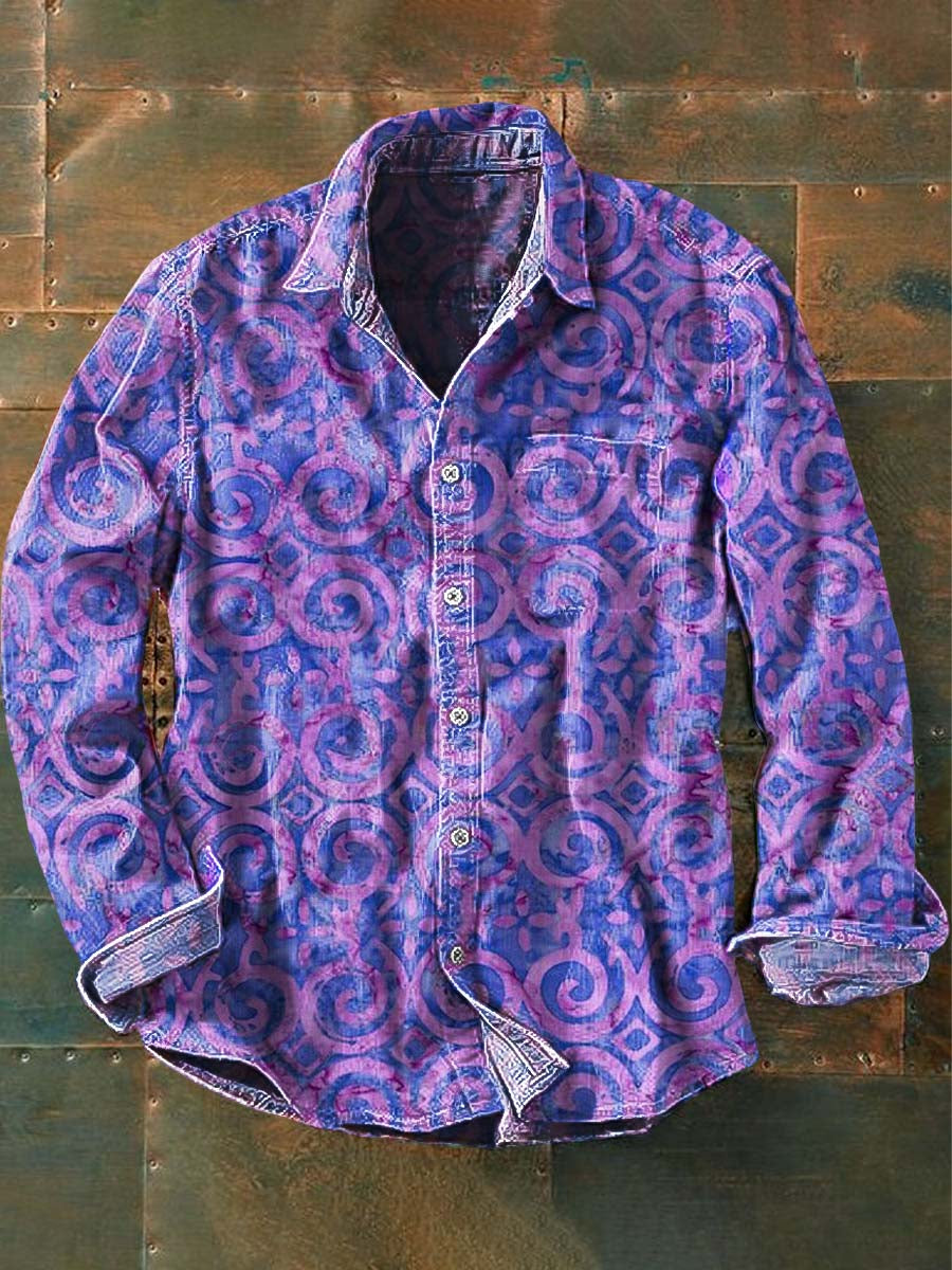 Camisa de manga longa Casual impressão Floral Vintage masculino