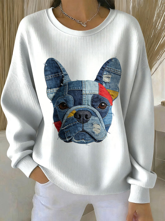 Patchwork impressão Casual moletom do cão Vintage feminino