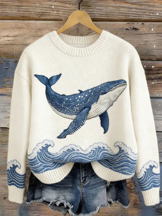 Moletom casual do oceano Animal Print feminino