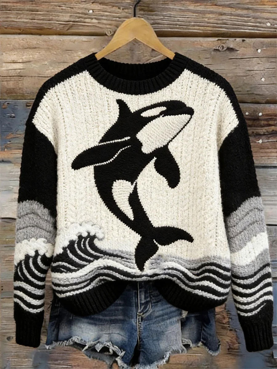 Moletom casual do oceano Animal Print feminino