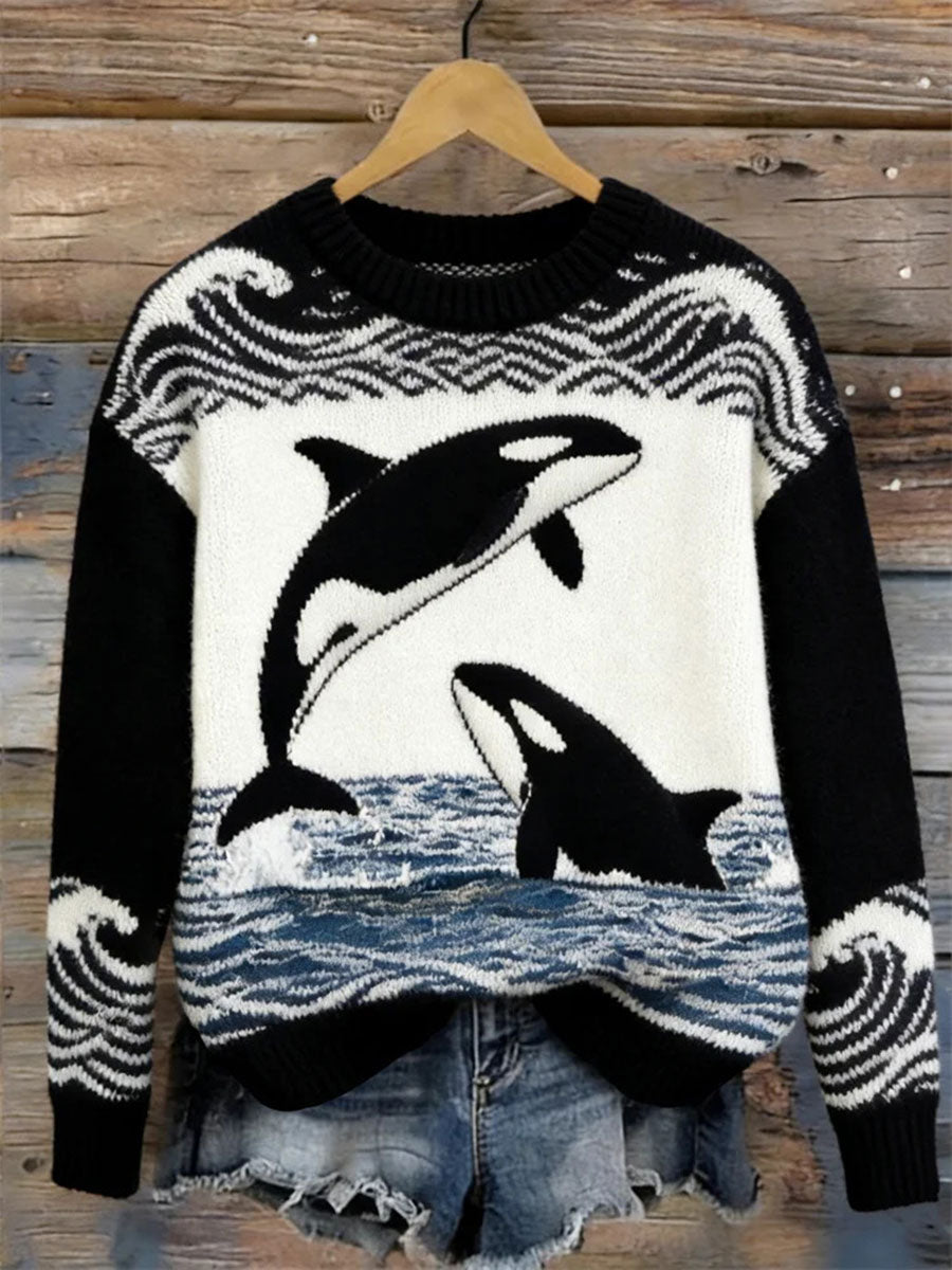 Moletom casual do oceano Animal Print feminino